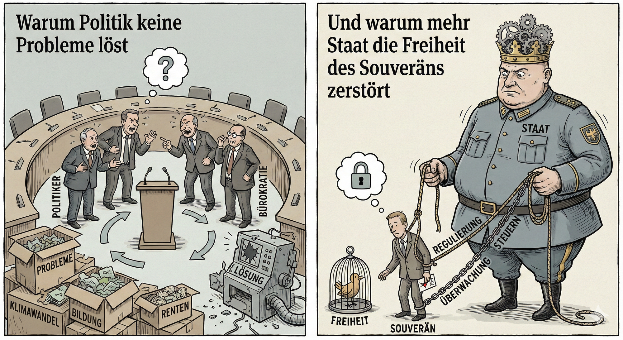 Warum Politik keine Probleme löst –   Und warum mehr Staat die Freiheit des Souveräns zerstört