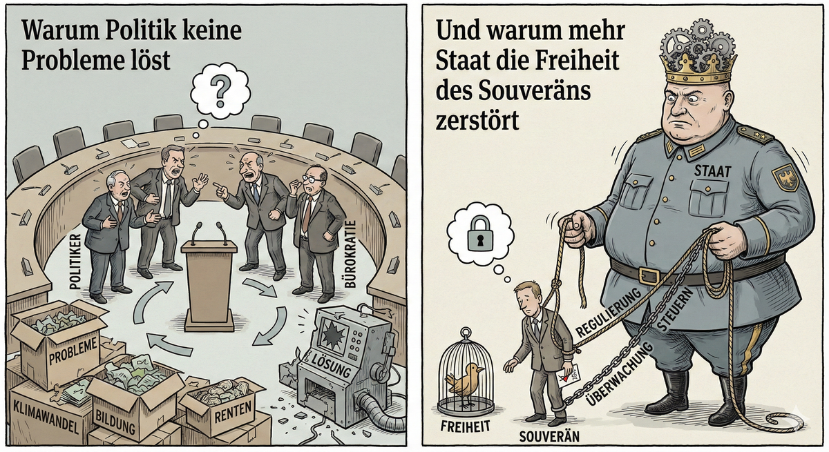 Warum Politik keine Probleme löst –   Und warum mehr Staat die Freiheit des Souveräns zerstört