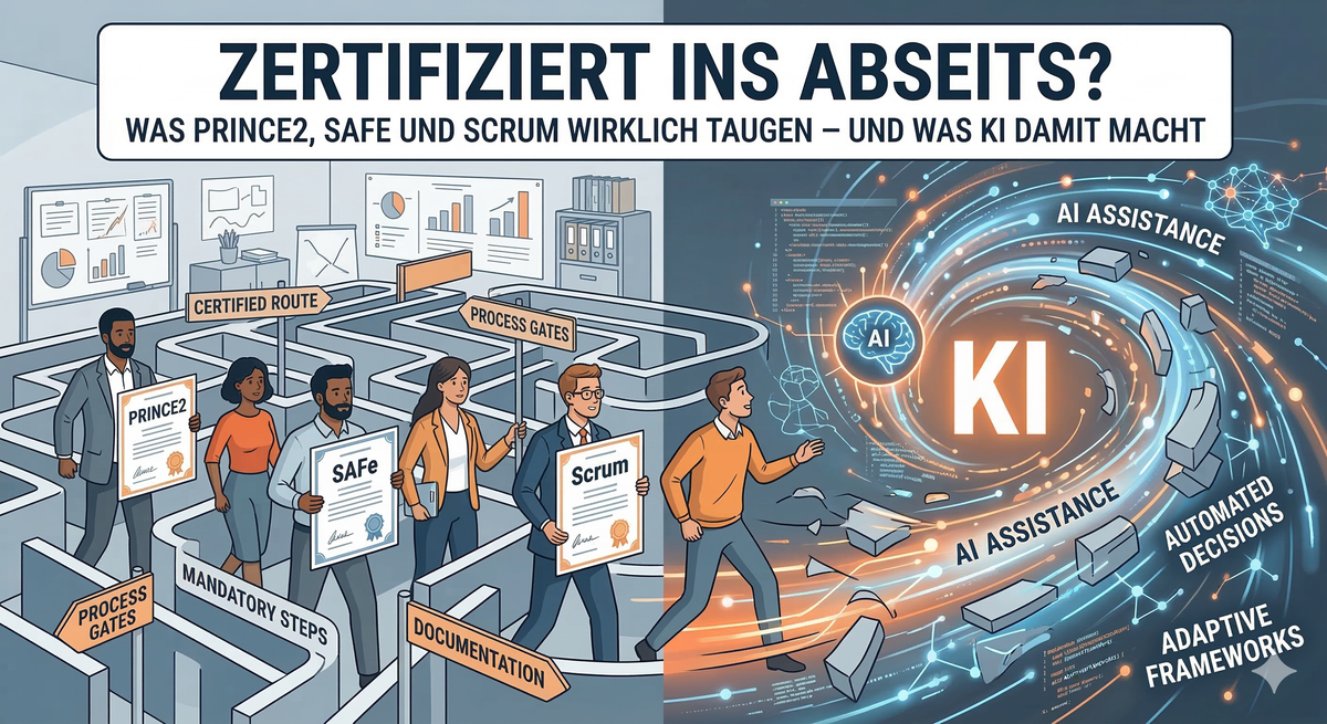 Zertifiziert ins Abseits: Was PRINCE2, SAFe und Scrum wirklich taugen – und warum KI die Frage neu stellt